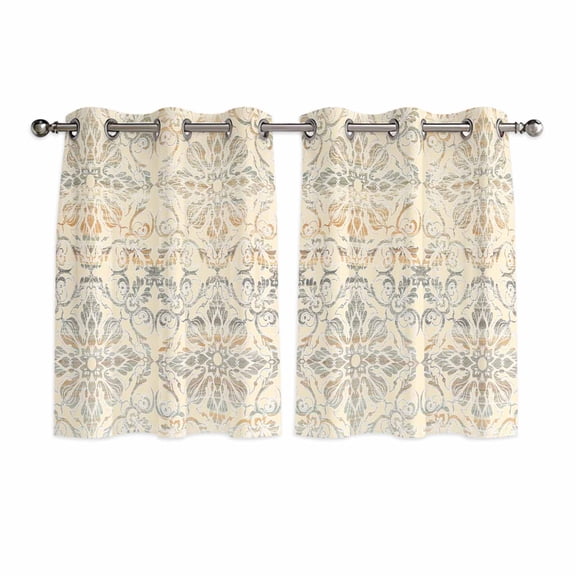 Bohemian Floral Kitchen Curtains Short 54 Inch Length, Vintage Gradient European Line Grommet Top Bedroom Living Room Curtains, Light Filtering Cafe Curtain Drapes 2 Panels Set 84''x54''