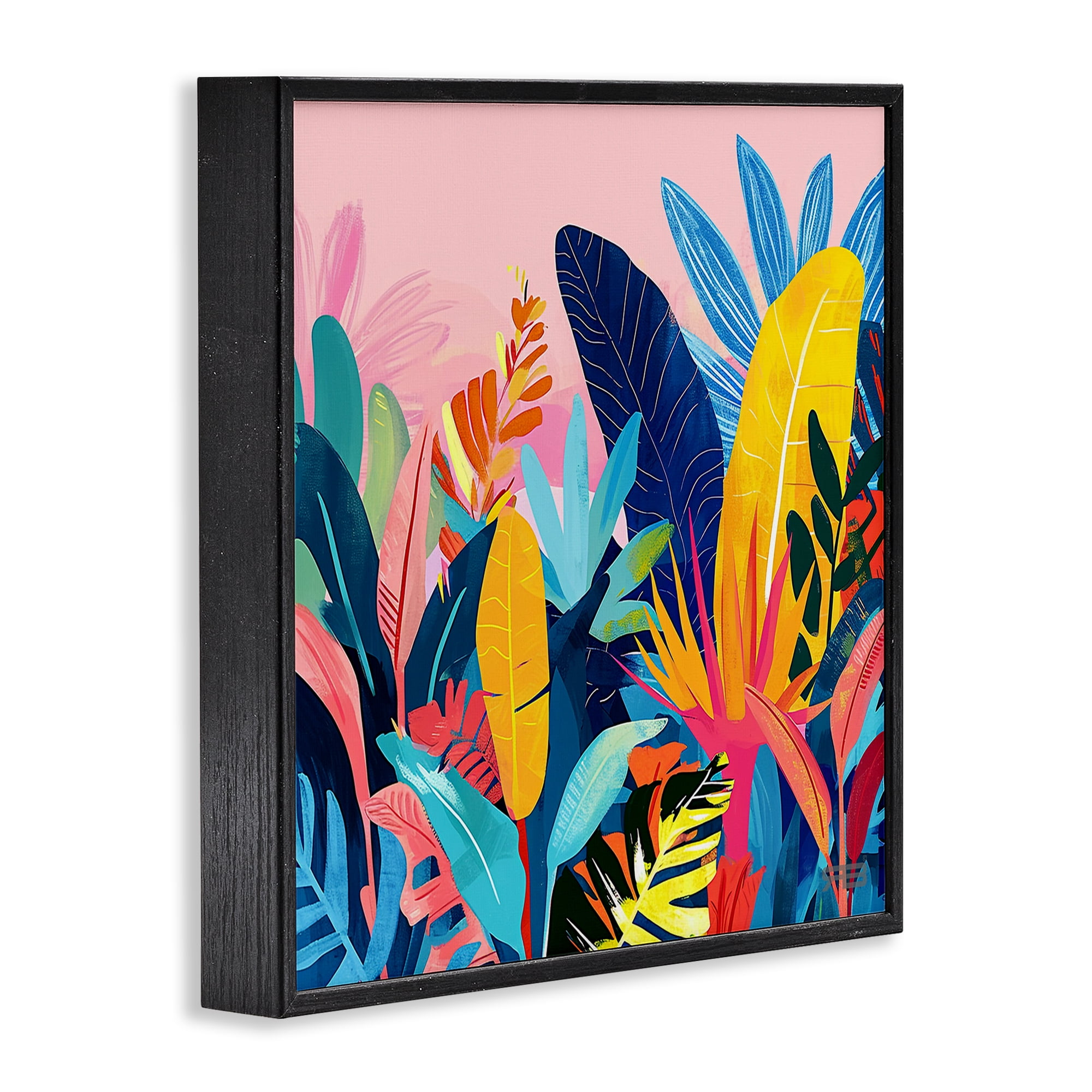 Stupell Industries Bold Tropical Jungle Leaves Botanical & Floral Painting Black Framed Art Print Wall Art, 12 x 12