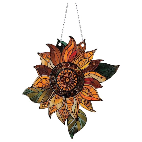 Binwennn Christmas Paper Decorations Indoor Stain Glass Painting Snowflake Beads Stained Glass Sunflower Window Hanging Sunflower Suncatcher For Window Garden Stained Panel Flower Suncatcher