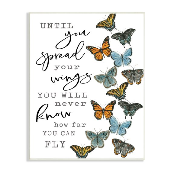 Stupell Industries Spread Your Wings Encouraging Butterflies Motivational Quote Graphic Art Unframed Art Print Wall Art, Design by Cindy Jacobs