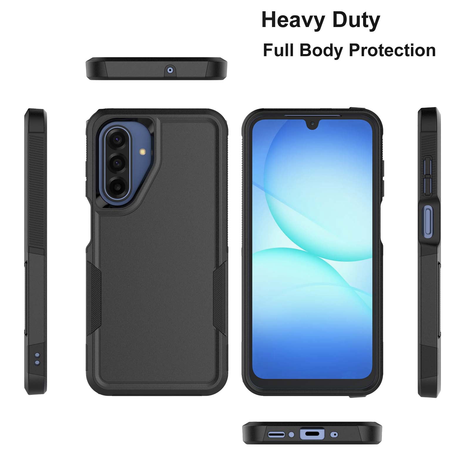 Military Grade Shockproof Samsung Galaxy A17 5G 2025 Case,Dual Layer Full Body Protective Cover with Anti-Slip Grip & Raised Camera Heavy Duty Rugged Case- Black