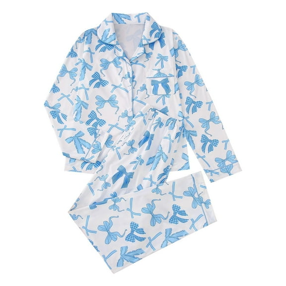 SwiftWear Cute Bow/Heart Print Women’s Pajamas Long Sleeve Button up Pajama & Pants Women’s Sleepwear & Loungewear Set – Soft 95% Polyester Blend 2-Piece Pajama Sets with Pocket