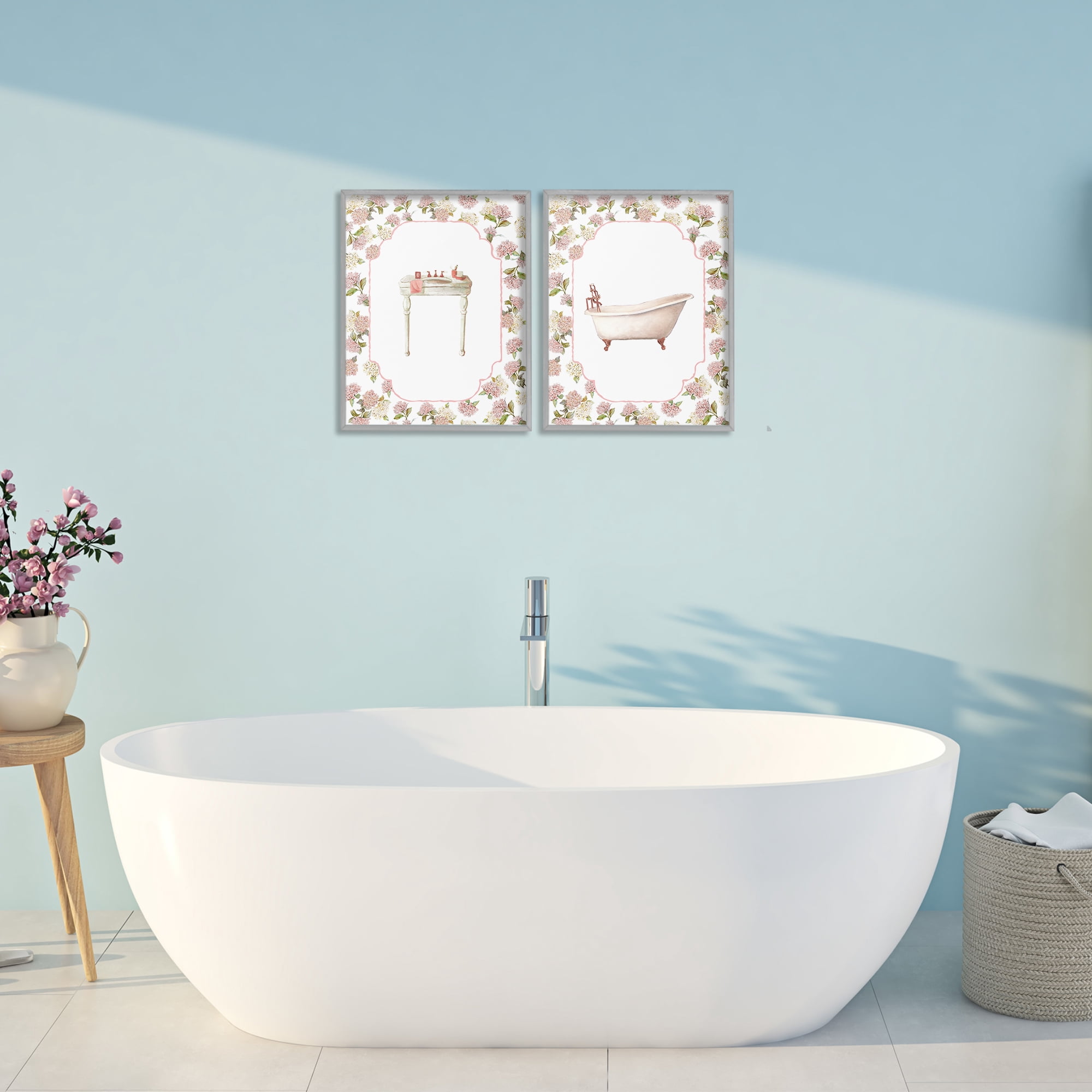Stupell Industries Elegant Hydrangeas Bathroom 2 Piece Gray Framed Giclee Art Set, design by Carol Robinson