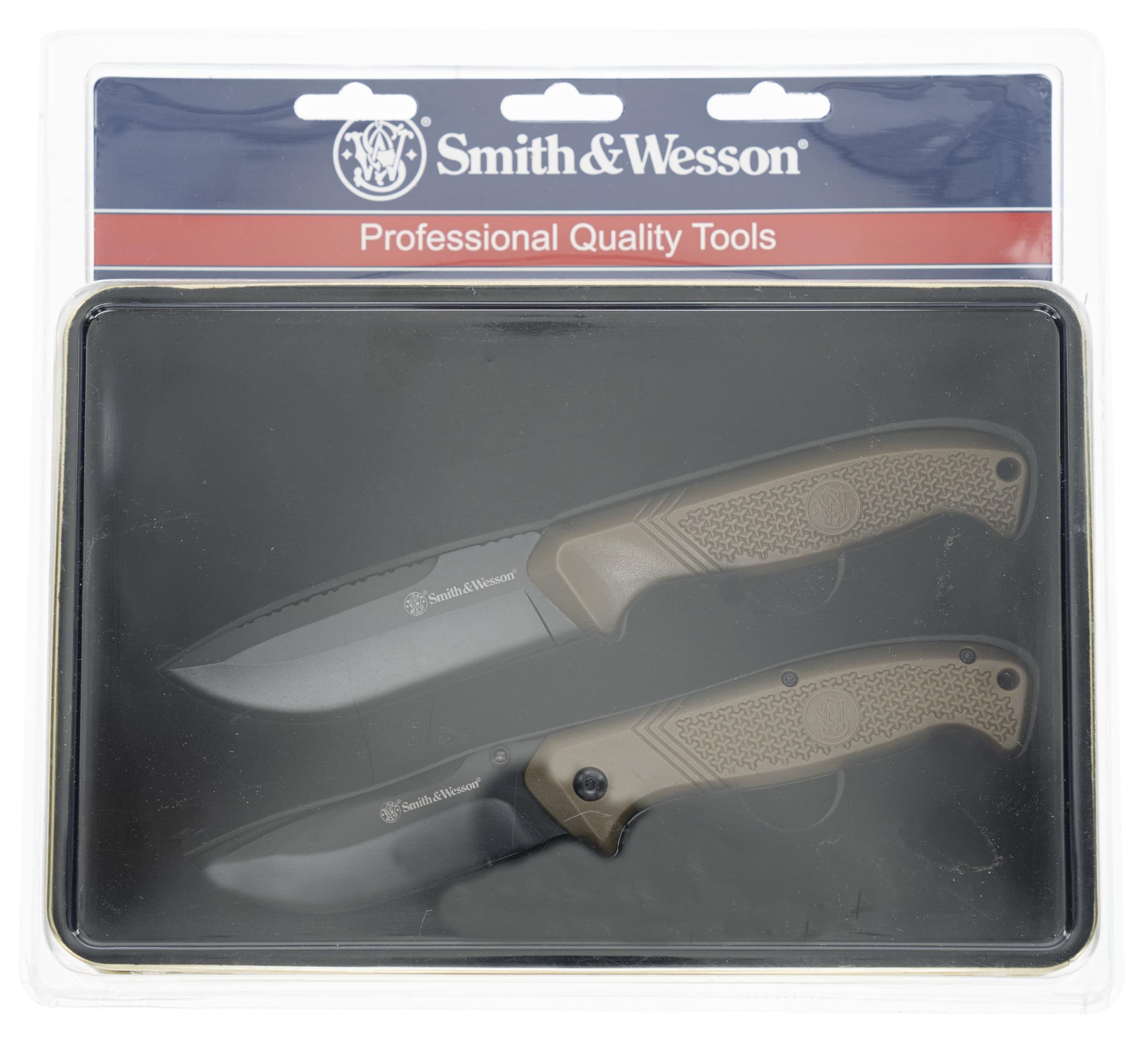 Smith & Wesson 1122655 2-Piece Fixed & Folding Knife Combo Set � Stainless Steel Blades, Polymer Handles, Gift Tin Storage Box � Everyday Carry & Outdoor Utility