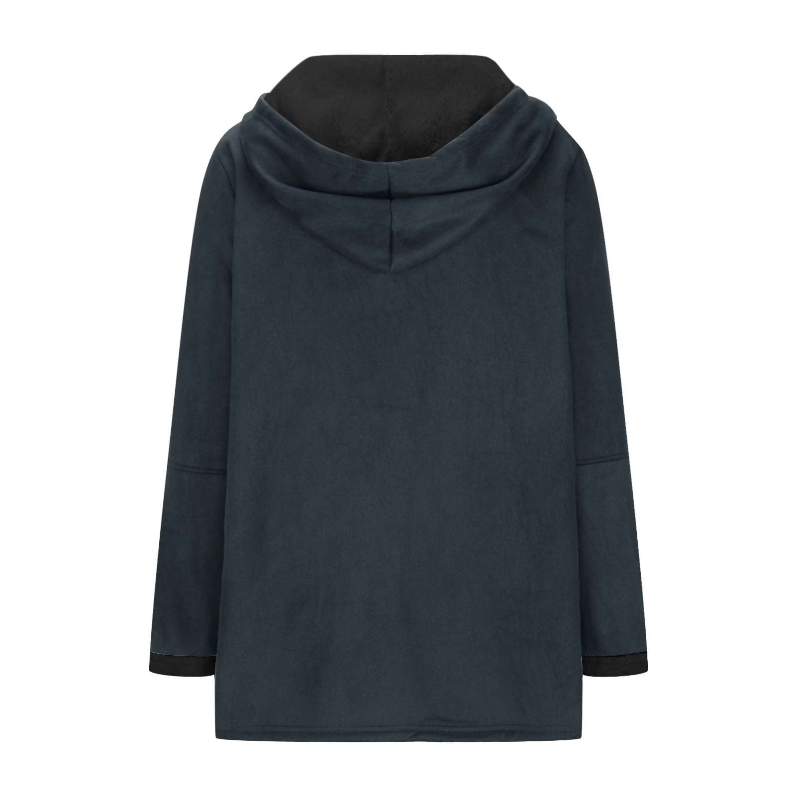 VINUSLI Women's Suede Thick Mid-Length Padded Coat Plus Size 2025 Winter Horn Button & Zip Jacket Fleece Lined Warm Hooded Outwear Navy,XXXXL