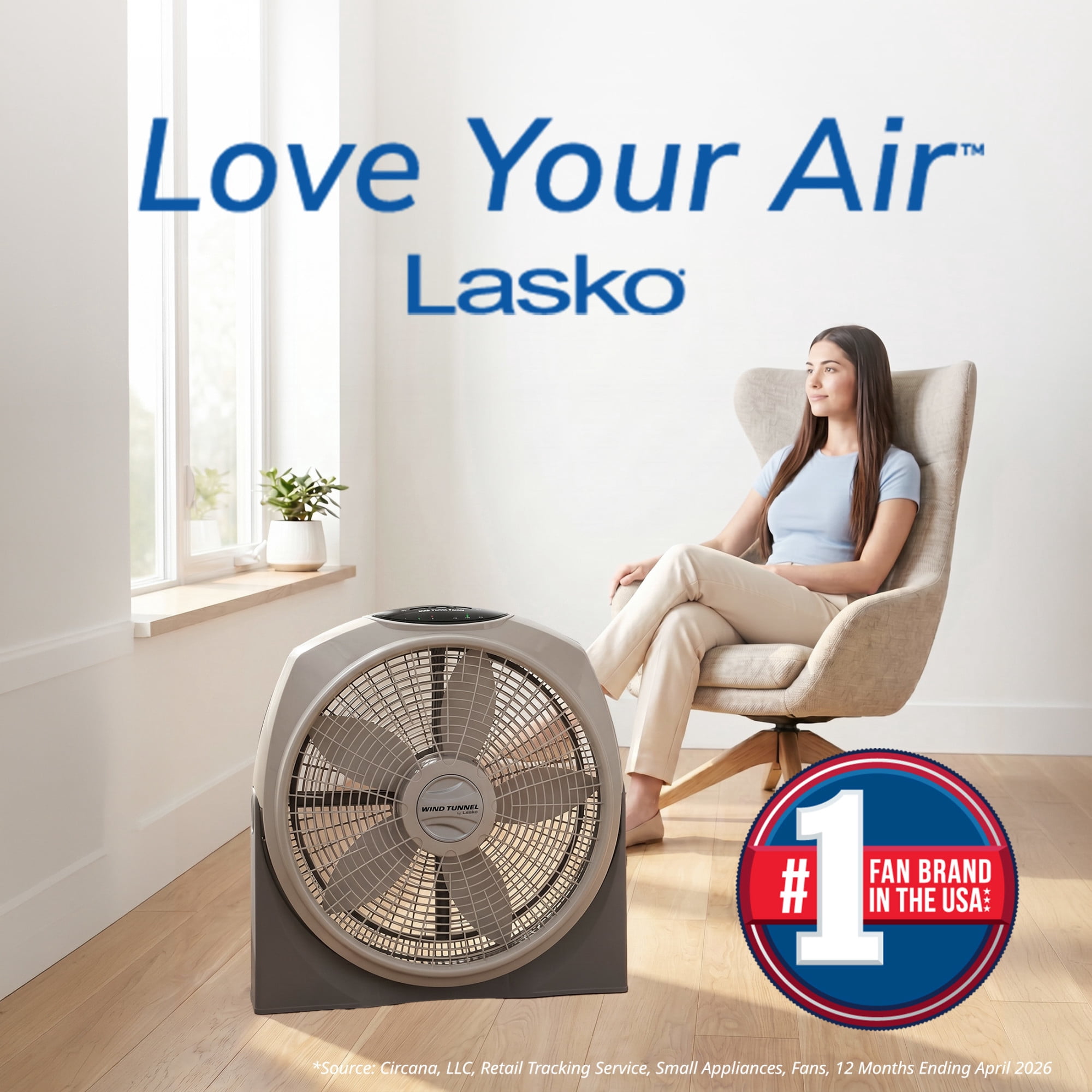 Lasko Wind Tunnel 20" Large Floor Fan with Remote Control, 3 Speeds, Pivoting Fan Head with Wall Mount Option, Gray, A20700