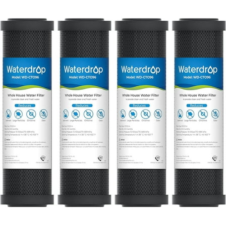 Waterdrop 2.5" x 10" Whole House CTO Carbon Water Filter Cartridge, 1 Micron Carbon Sediment Water Filter Replacement for WFPFC8002, D-10A, CBC-10, GE® FXWTC, GXWH20T, Pack of 4