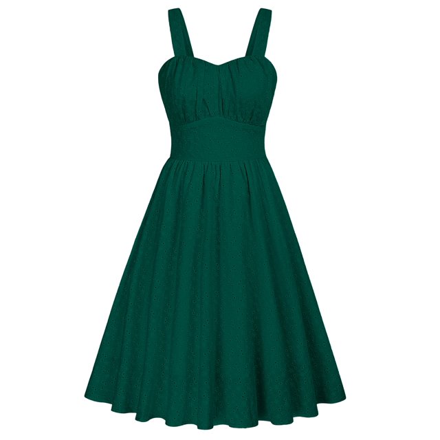 Vestido Belle Poque vintage sin mangas en forma de A Swing, verde oscuro