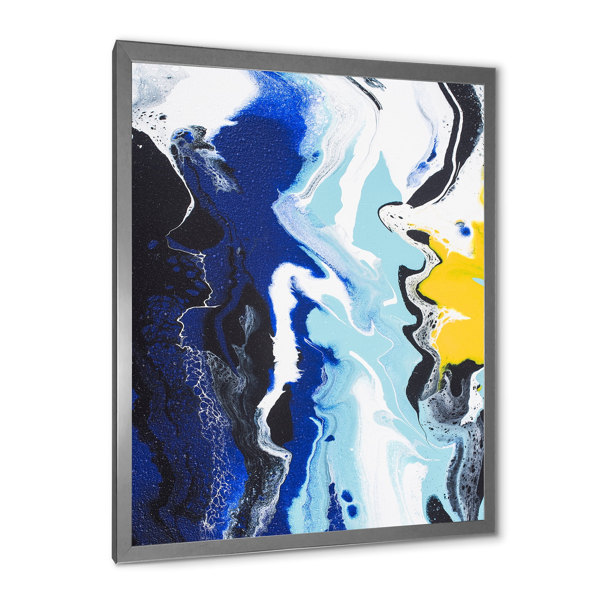 Designart 'Abstract Blue and Yellow Waves' Modern Framed Art Print