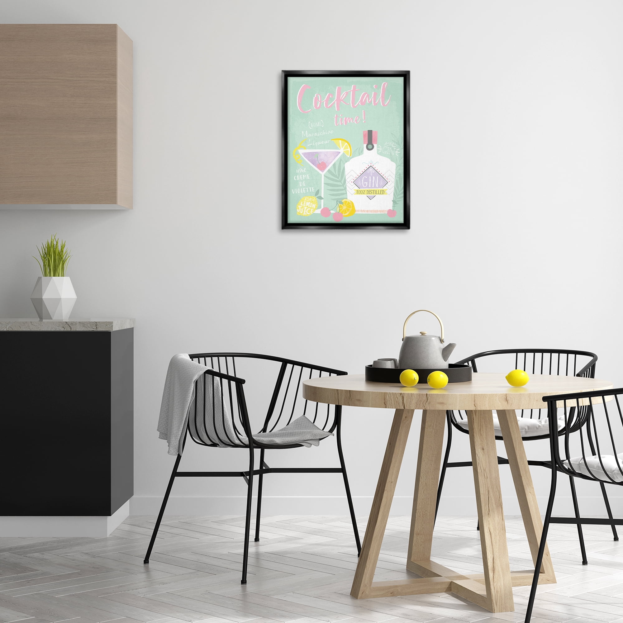 Stupell Industries Cocktail Time with Recipe Food & Beverage Painting Black Floater Framed Canvas Art Print Wall Art, 17 x 21