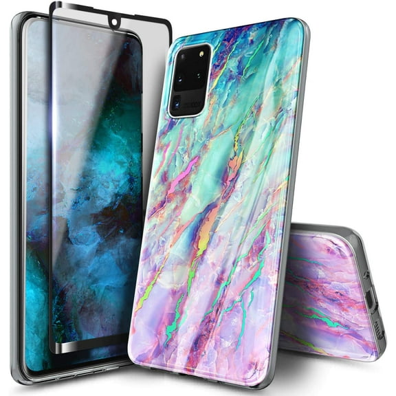 Nagebee Case for Samsung Galaxy S20 Ultra with HD Film Screen Protector (Full Coverage), Ultra Slim Thin Glossy Stylish, Gold Glitter Marble Design Phone Cover - Nova