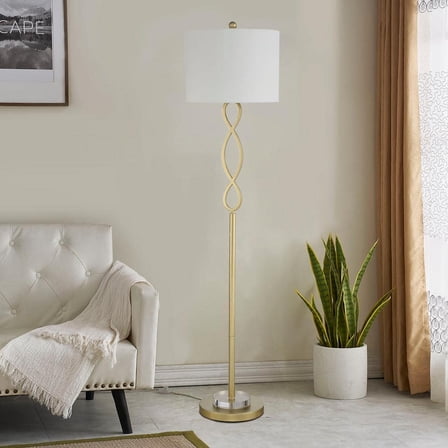 Montgomery 59 in. Gold Metal Crystal Floor Lamp with White Linen Shade