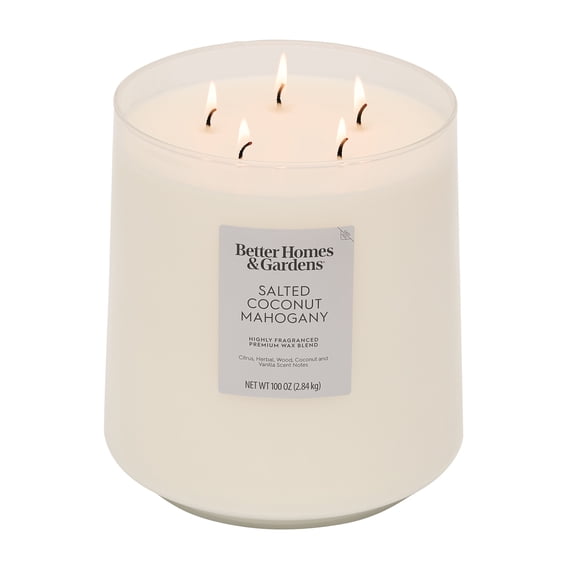 Better Homes & Gardens 5-Wick 100 oz Glass Jar Candle, Salted Coconut Mahogany