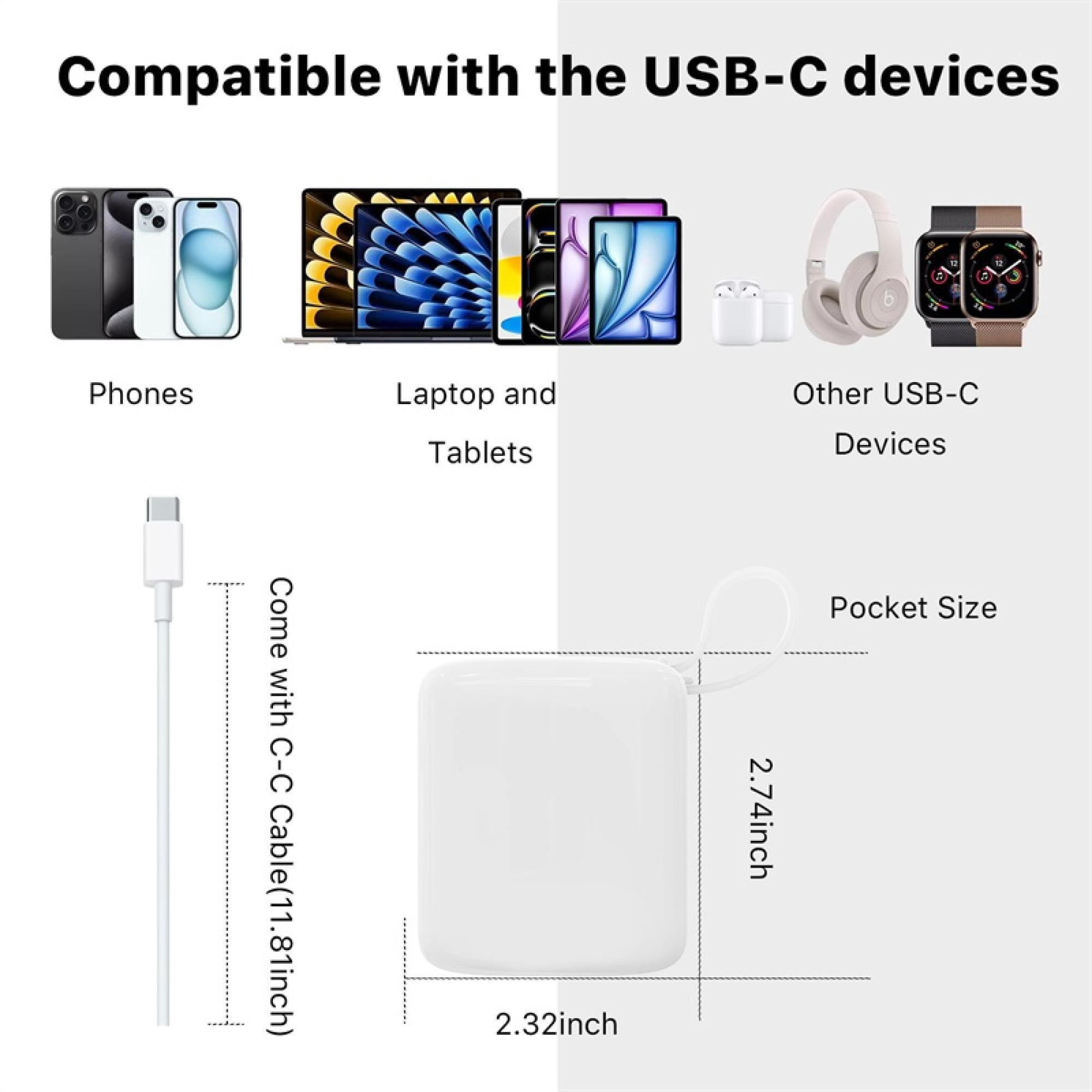 2-Pack 10,000 mAh Portable Power Banks with Built-In USB‑C Cable – Dual Device Charging, Compact Design Combo