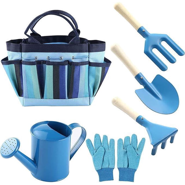 Herramientas de jardín Juego de herramientas de jardinería para niños Herramientas de jardín con bolsa y herramientas para niños Juego de 6 (azul)