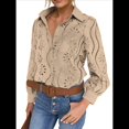 thumbnail image 3 of Blusa de Mujer con Mangas Largas Abullonadas, Cuello en V, Botones, Encaje Calado y Bordado Albaricoque XL, 3 of 10
