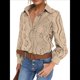 thumbnail image 3 of Blusa de Mujer con Mangas Largas Abullonadas, Cuello en V, Botones, Encaje Calado y Bordado Albaricoque XS, 3 of 10