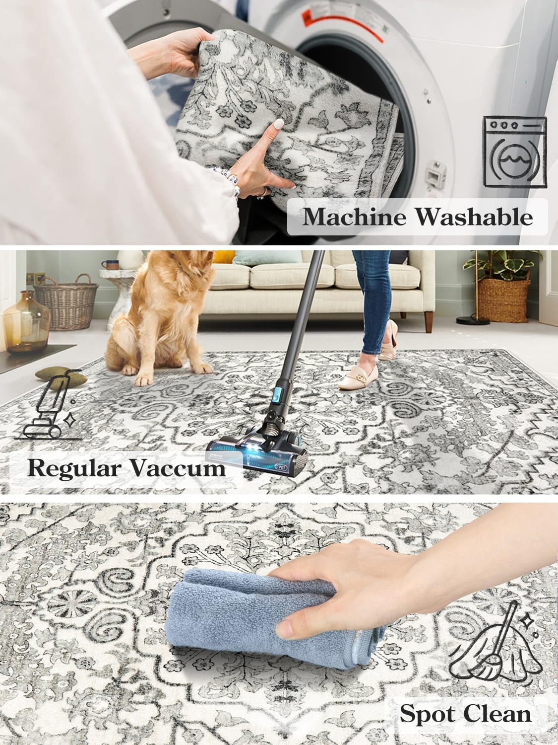 Wonnitar 2'x3' Bohemian Floral Medallion Area Rug,Oriental Distressed Small Bath Rug Country Vintage Doormat Faux Wool Non-Slip Washable Low-Pile Carpet for Bathroom Kitchen Laundry Room Decor