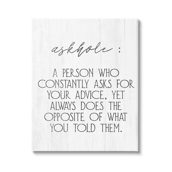 Stupell Industries Funny Askhole Definition Typography Painting Gallery Wrapped Canvas Print Wall Art, 16 x 20