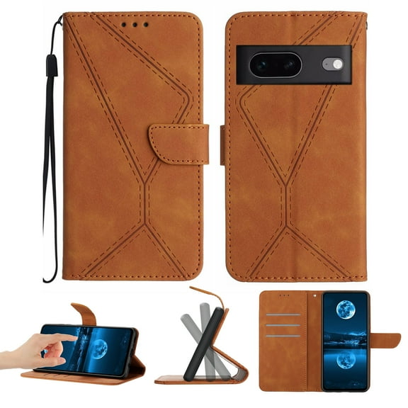For Google Pixel 7A Wallet Case with [RFID Blocking] Leather Flip Folio Strong Magnetic Closure Cover Credit Card Holder with Hand Strap Kickstand Men Women For Google Pixel 7A, Brown