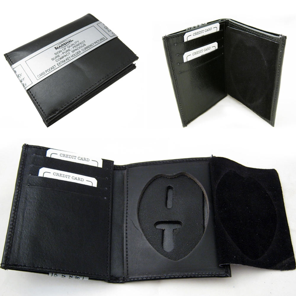 Concealed Carry Badge Case Holder Men's Wallet Genuine Leather Security Black 
