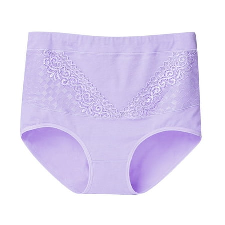 Arnsht 5PC Women s Briefs Underwear Cotton High Waist Tummy Control Panties Rose Jacquard Ladies Panty Purple XXL
