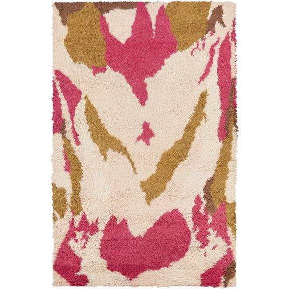 Hauteloom Crenshaw Wool Living Room, Bedroom Area Rug - Shags - Plush Pile - Pale Pink, Pink, Mustard - 2' x 3'