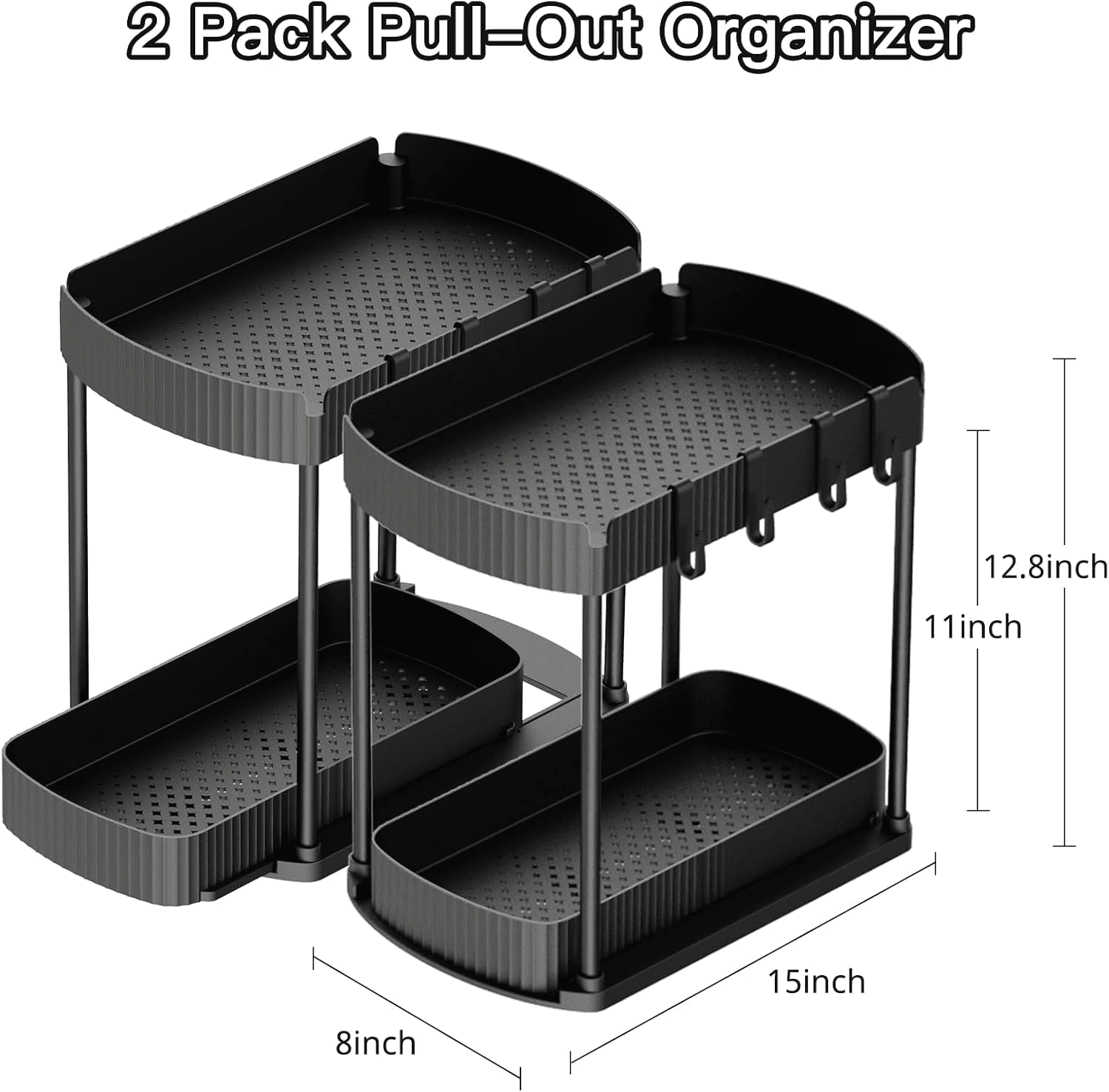 2 Floors Multi-Purpose Pull-Out Storage Organizers, Under Sink Organizers and Storage for Bathroom & Kitchen, Under Cabinet Organizers and storage, 12.8 Inch, Grey