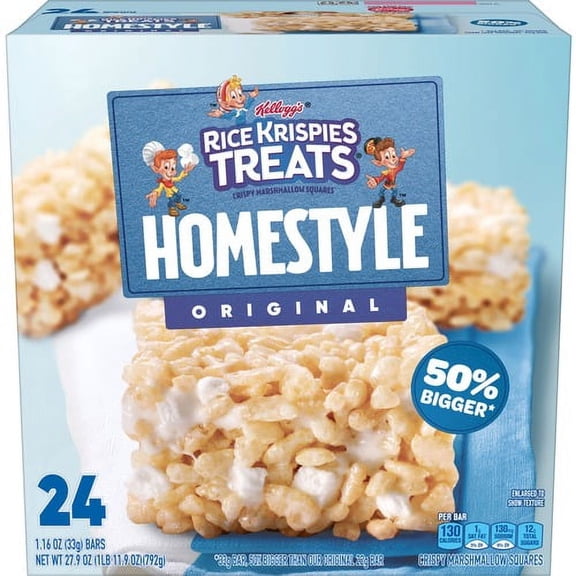 Rice Krispies Homestyle Original Treats - Individually Wrapped - Original - 1.74 lb - 24 / Box | Bundle of 5 Boxes