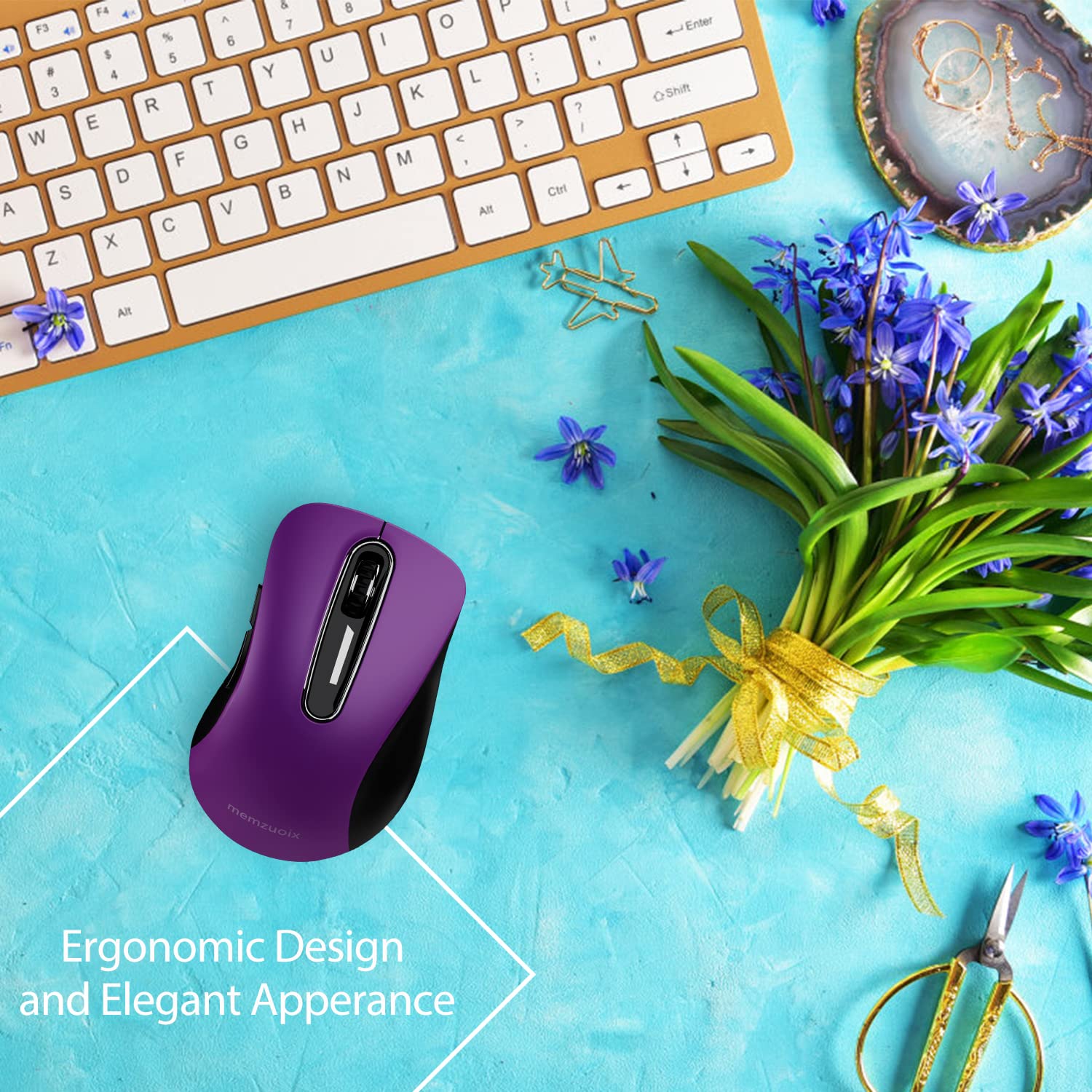 Memzuoix Wireless Mouse, 5-Button Ergonomic Purple photo 7