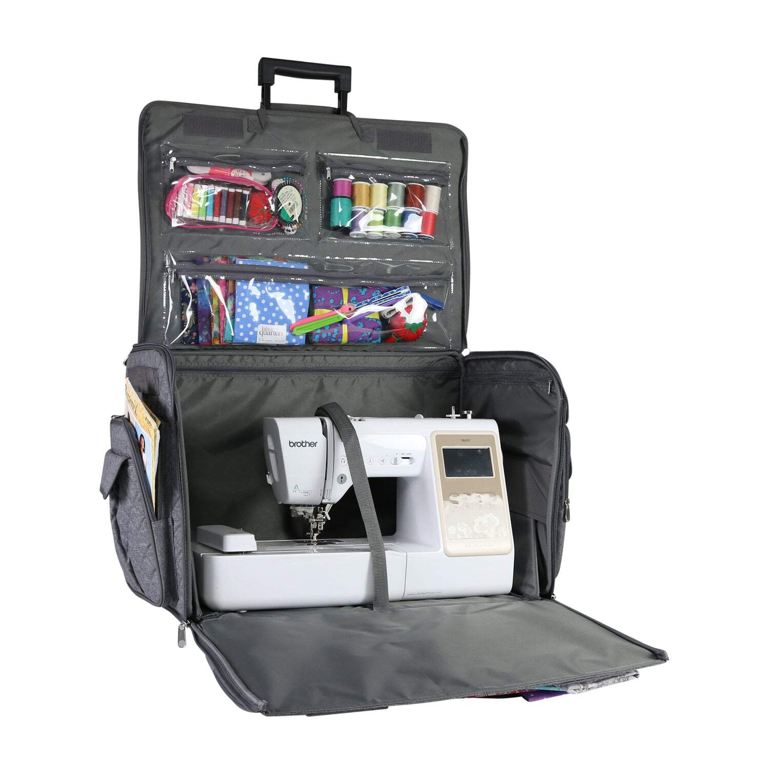 Everything Mary XXL 4 Wheel Collapsible Rolling Sewing Machine Storage Case, Heather Grey