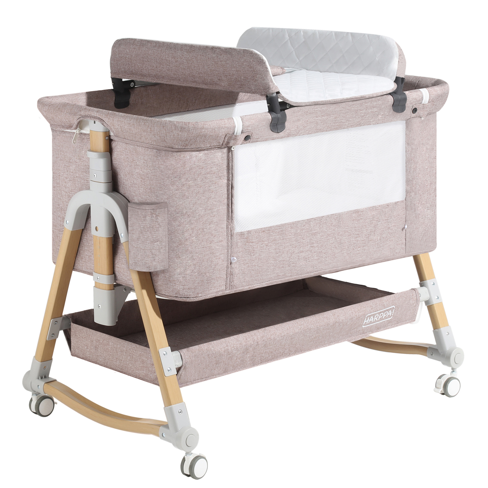 HARPPA 4 in 1 Baby Bassinet Bedside Sleeper, Height Adjustable, Easy Folding, Khaki - image 3 of 8