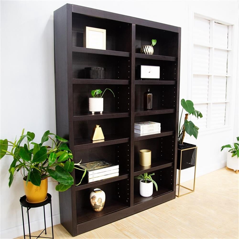 Bowery Hill Wood Espresso Bookcase Rectangular Adjustable Shelves 84" Unassembled