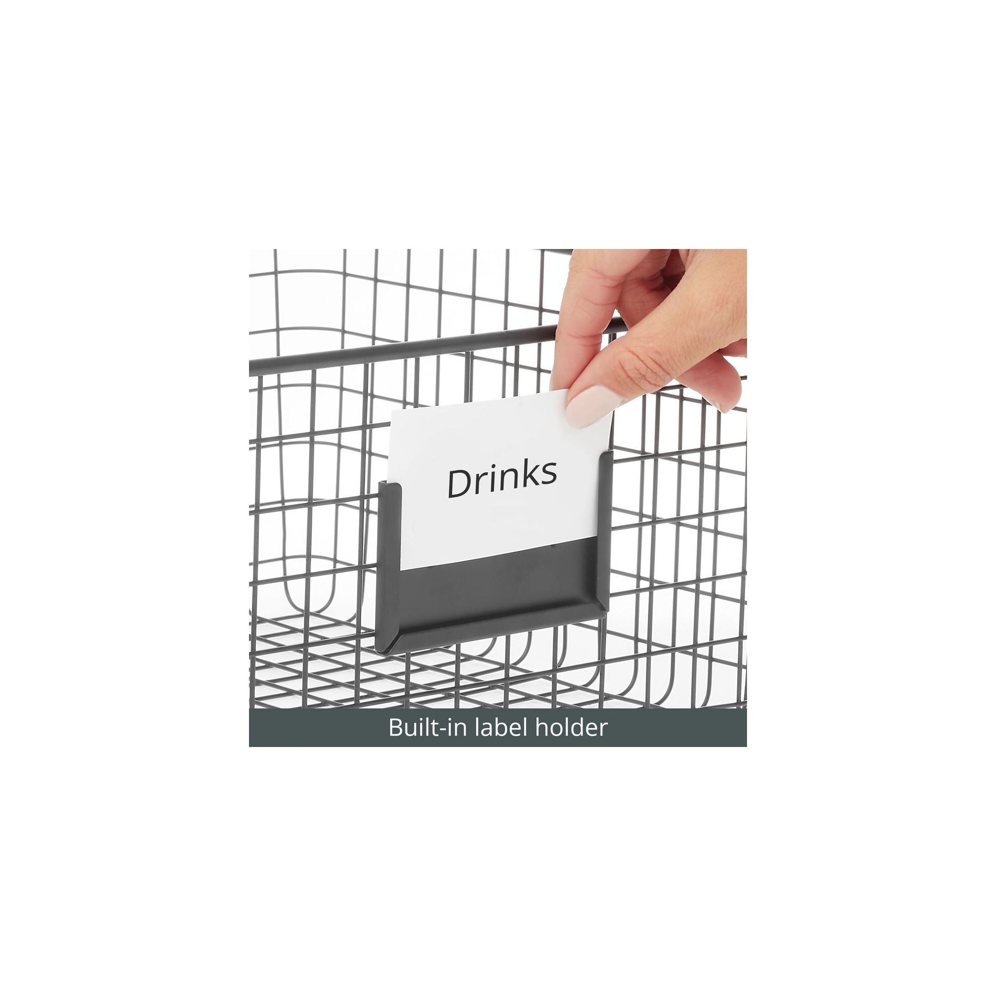 mDesign Large Steel Kitchen Organizer Basket with Label Slot, 4 Pack - Dark Gray