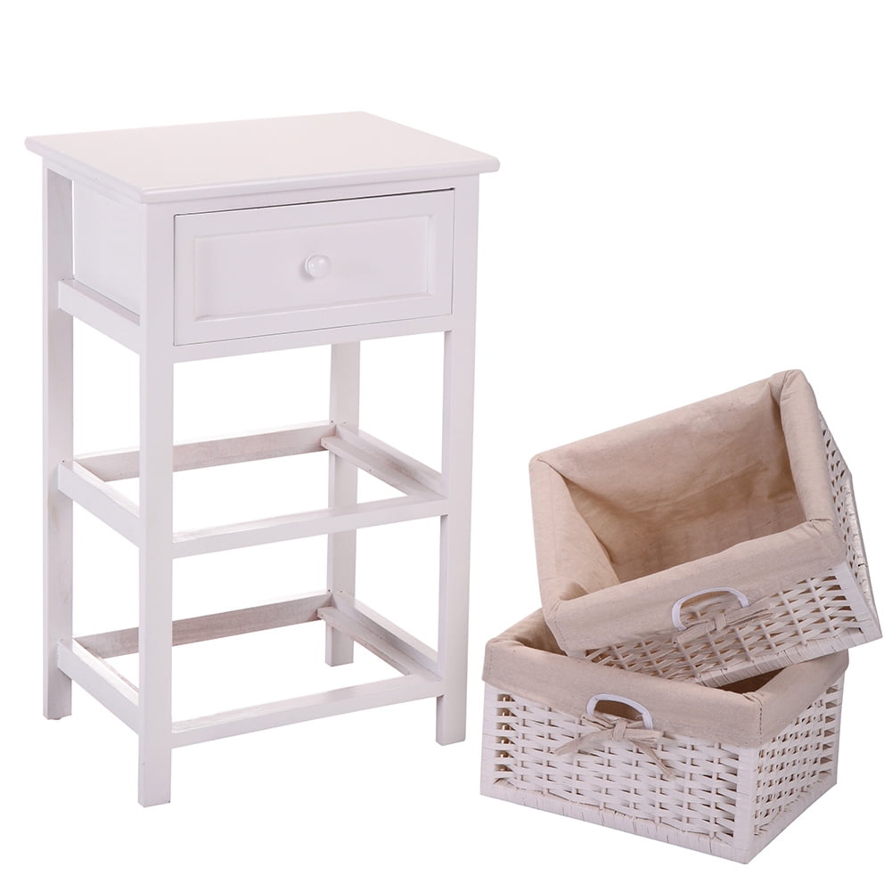 Kepooman 1 Drawer Bedside Table for Home Office, Mid-Century Nightstand for Bedroom, Wooden End Table for Living Room, White