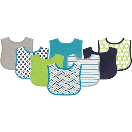 Zebra Baby Bib - Luvable Friends Baby Boy and Girl Drooler Bibs, 8-Pack - Blue Geometric