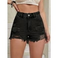 thumbnail image 4 of Plus Size Denim Shorts Women High Waisted Ripped Folded Hem Jean Shorts Dark Gray L, 4 of 7