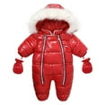 thumbnail image 3 of xiaxaixu Winter Hooded Romper, Solid Color Jumpsuit with Foot Covers  Gloves, 3 of 4