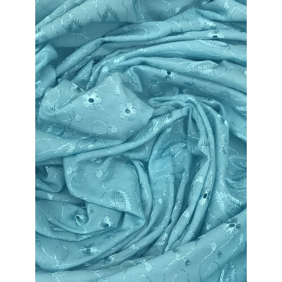 Flower and Leaf Eyelet Broadcloth, 42" Wide Sold by Yard from Sal Tex Fabrics, Inc. Turquoise