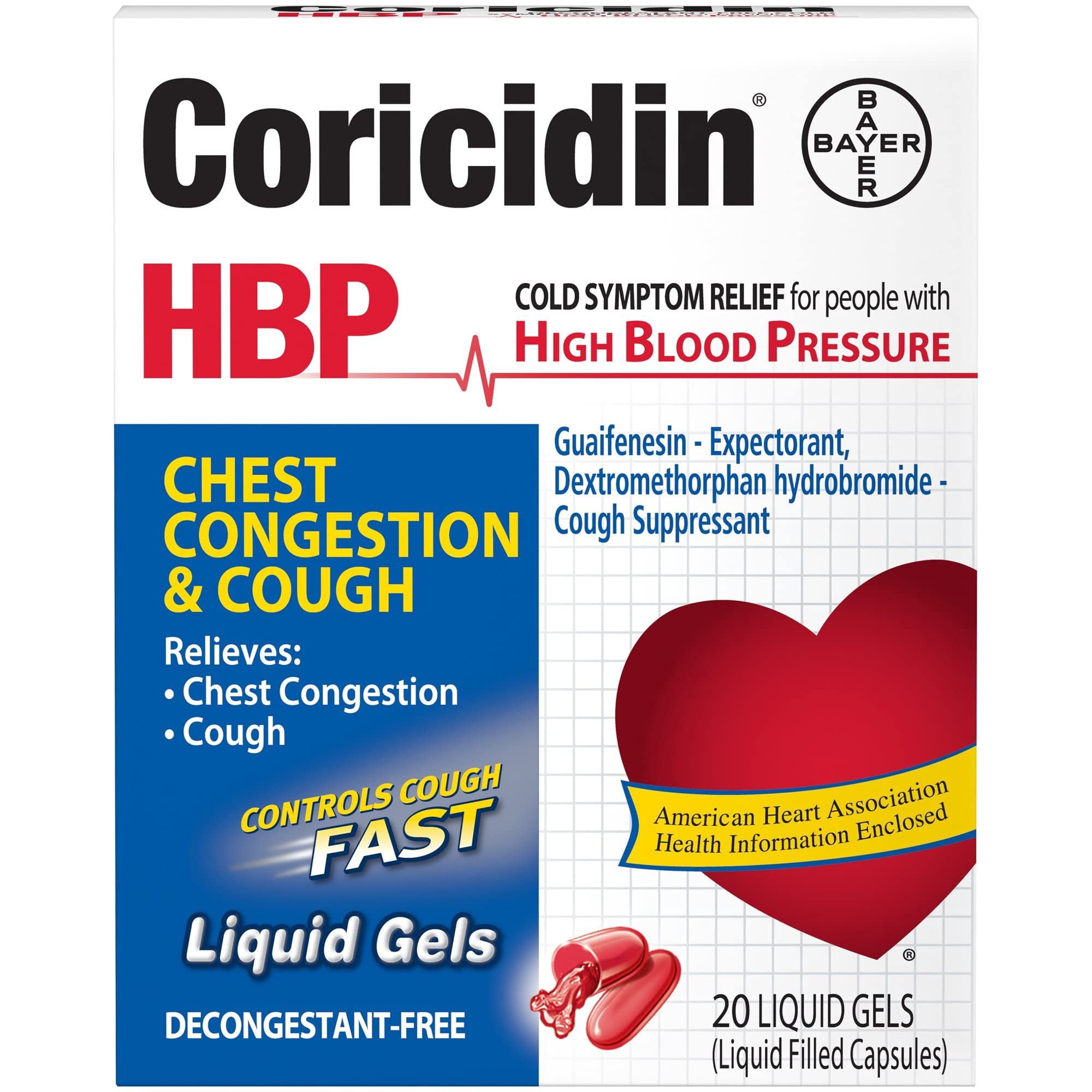Coricidin HBP Chest Congestion & Cough Liqui-Gels 20 ea Pack of 2