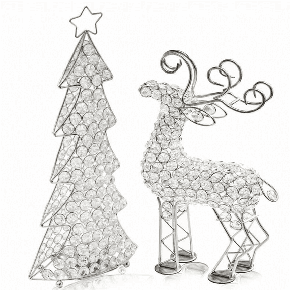 2.5" x 8" x 14" Silver/Crystal - Reindeer