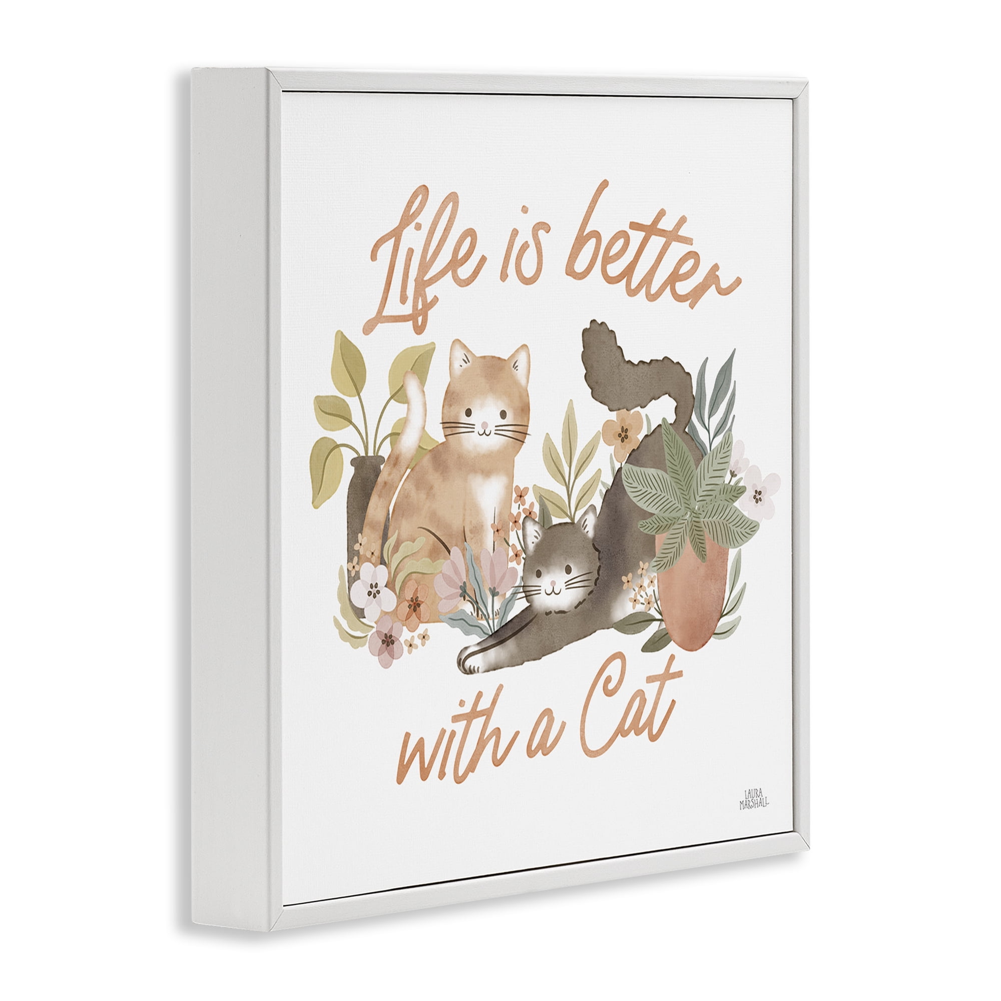 Stupell Industries Better with Cat Phrase Animals & Insects Painting White Framed Art Print Wall Art, 12 x 12