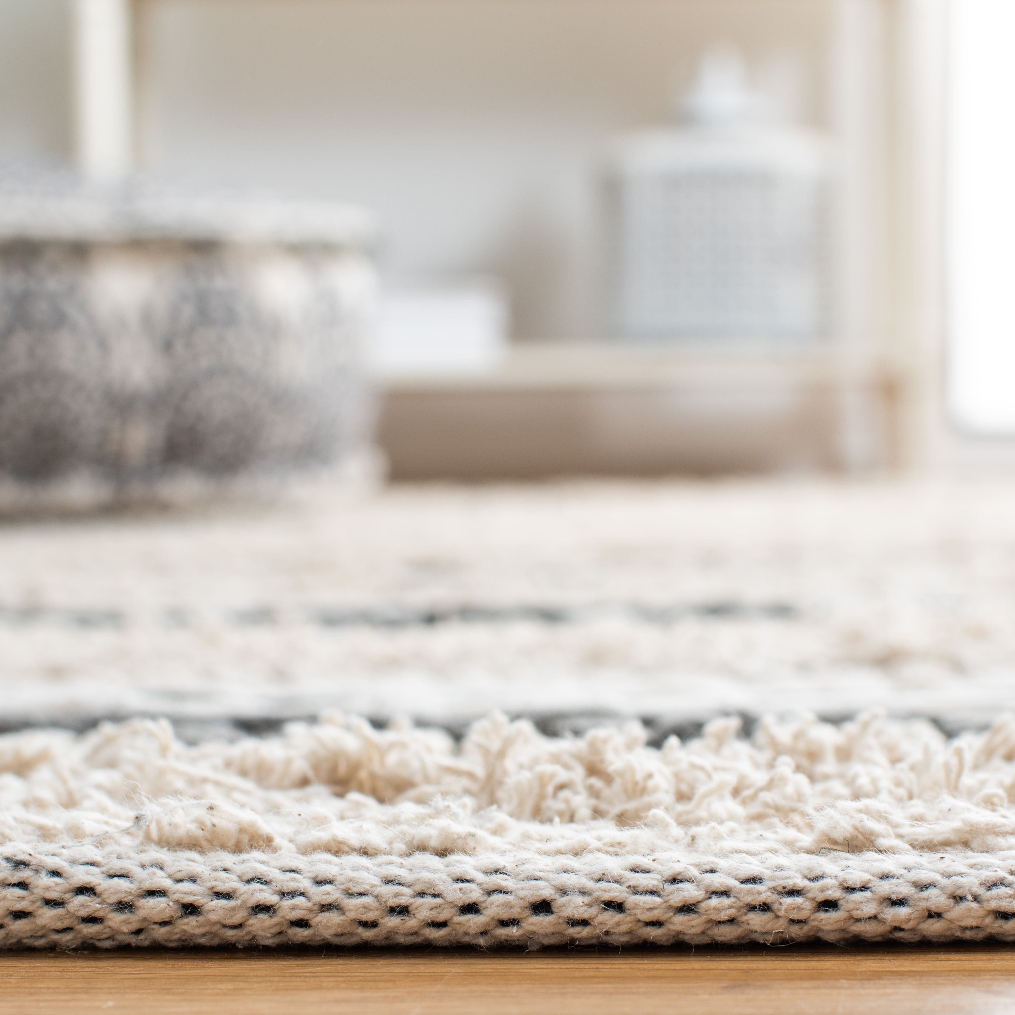 SAFAVIEH Natura Ermintrude Striped Cotton Area Rug, Beige/Grey, 6' x 9'