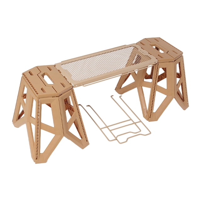 S SERENABLE Folding Stool and Table Set Compact Camping Table for BBQ Beach Garden Patio Khaki