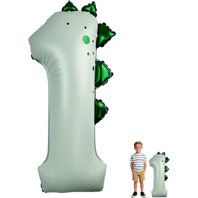 Yanonmyfd Dinosaur Number 2 Balloon, 36 Inch Matcha Green Foil Number Balloon for Dinosaur Birthday Party Decorations, Kids Jungle Theme,Matcha,1st