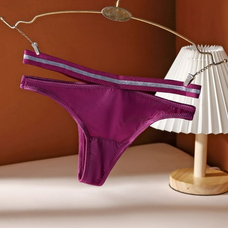 

TANGNADE Womens Sexy Thong Panties Transparent Lace Splicing Panties Cotton Hollow Breathable Quality Sports Panties Purple + XL