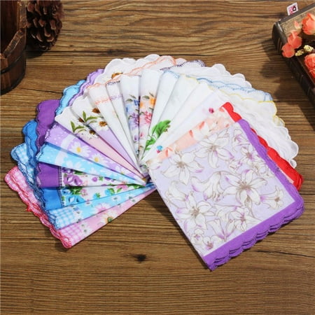 Violet Handkerchief 50Pcs Various Flower Handkerchiefs Vintage Hankies Quadrate Hanky Hankies Floral Lady Women Style Cotton 28X28cm Christmas Gift ()