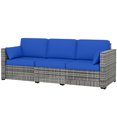 thumbnail image 1 of 3-Seater Outdoor Sofa with Cushions, PE Rattan Conversation Patio Couch with Pillows for Garden, Poolside, Blue, 1 of 6
