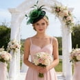 thumbnail image 4 of Green Pillbox Fascinator Headband for Women Vintage Hat for Weddings Tea Party with Feathers Mesh Clip, 4 of 6