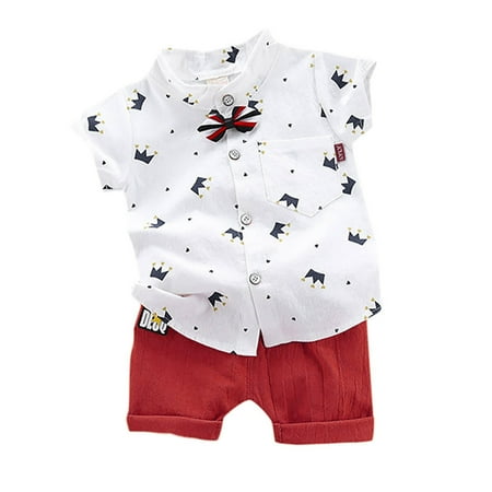 

Generic Boys 1-4Y Shorts Cute Warm Set toddler Kids Baby Boys Bow Gentleman Shirt tops Shorts Lightweight Outfits Set Clearance
